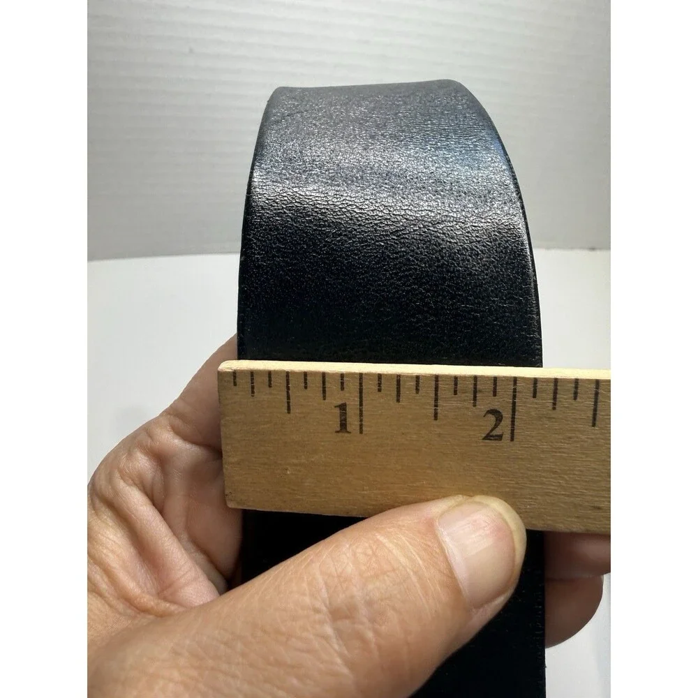 Vintage Hand Made In Italy Gold Metal Rooster Head Buckle On Black Leather Belt